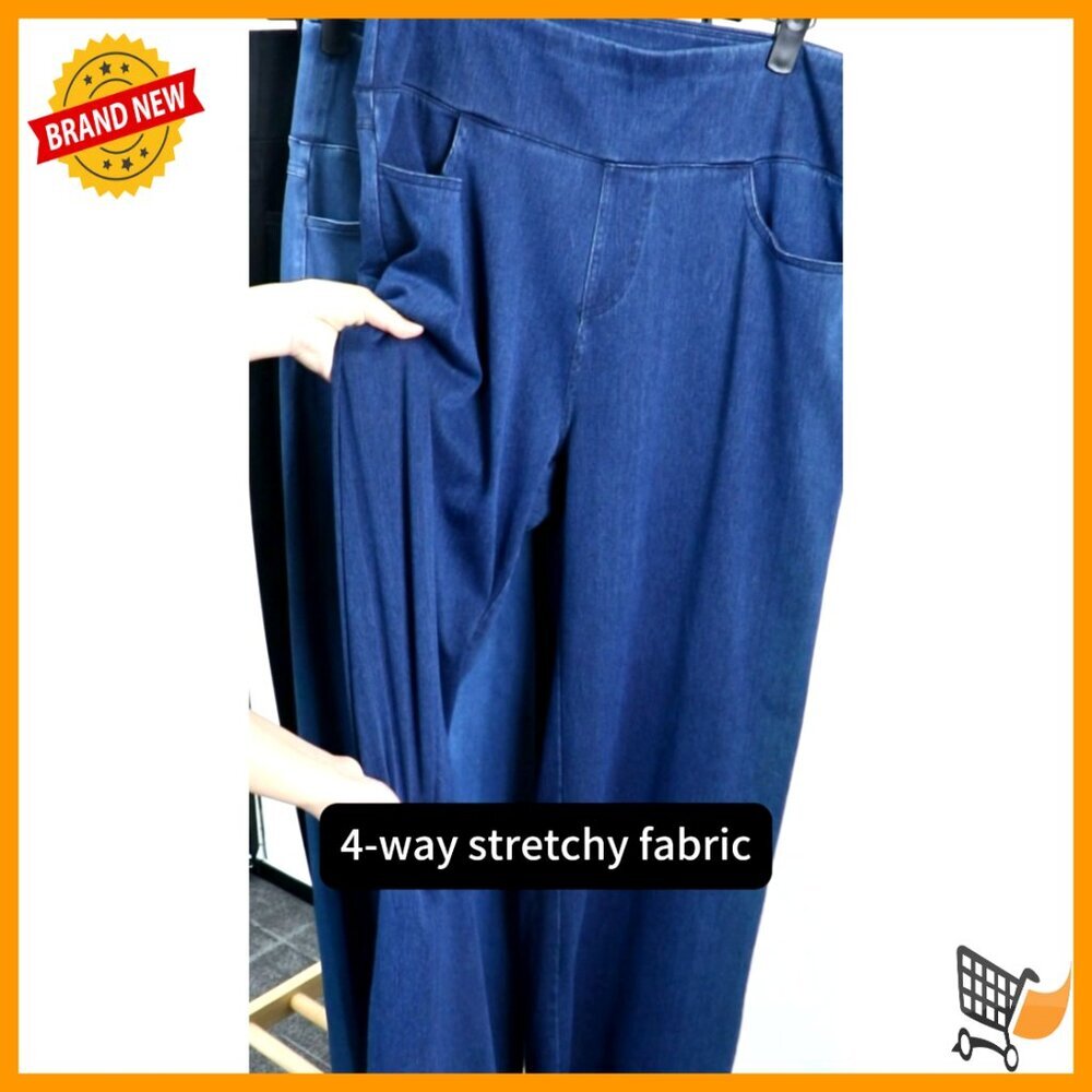 Wide Leg High Waisted Stretchy Pull On Jeans Oversized Y2K Chic Trendy - Picture 7 of 7